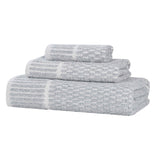 Juno Cotton Blend Textured Checkered Ribbed Border 3 Piece Towel Set