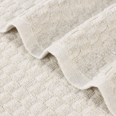 Juno Cotton Blend Textured Checkered Ribbed Border 3 Piece Towel Set