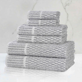 Juno Cotton Blend Textured Checkered Ribbed Border 6 Piece Towel Set