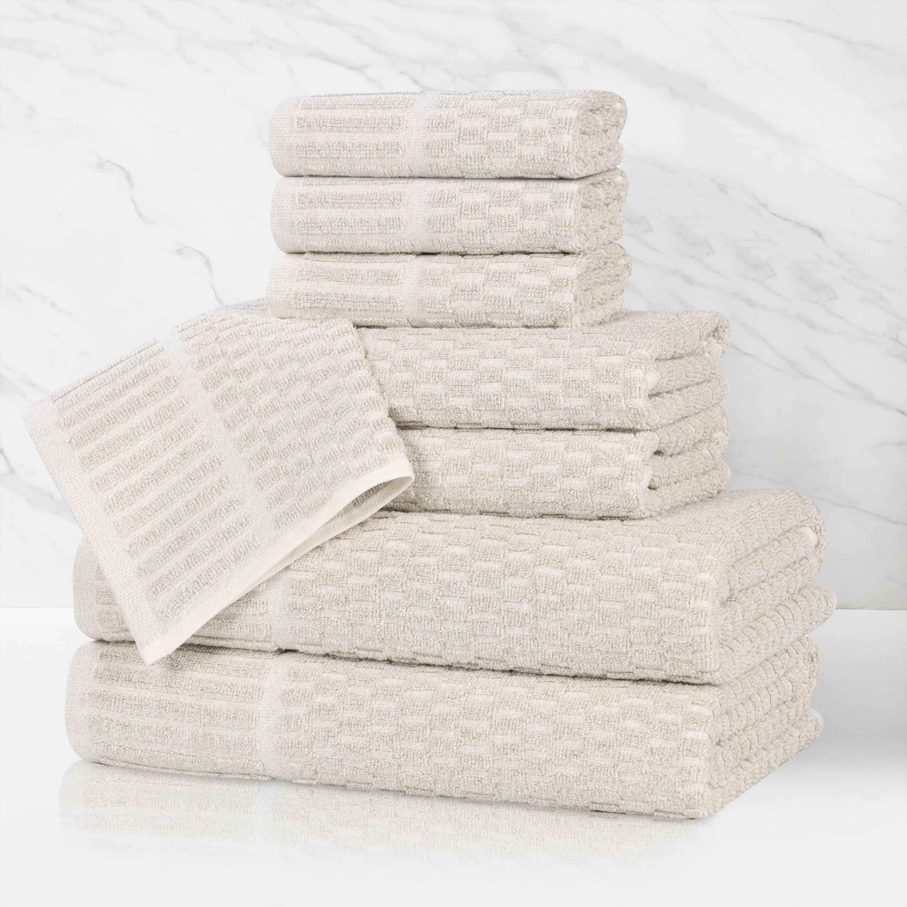 Juno Cotton Blend Textured Checkered Ribbed Border 8 Piece Towel Set