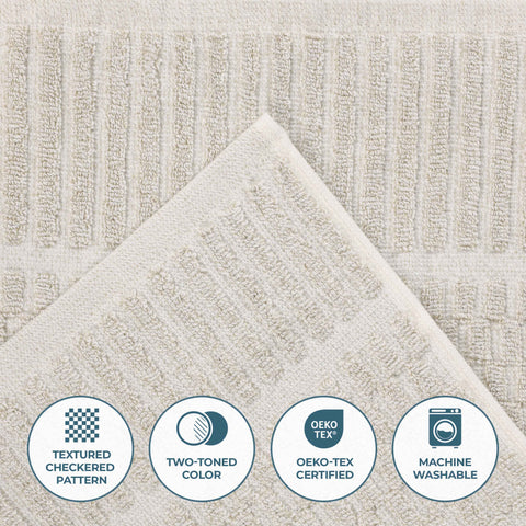 Juno Cotton Blend Textured Checkered Ribbed Border 9 Piece Towel Set