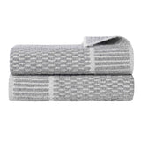 Juno Cotton Blend Textured Checkered Ribbed Border Bath Sheets, Set of 2