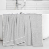 Juno Cotton Blend Textured Checkered Ribbed Border Bath Sheets, Set of 2