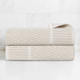 Cotton Blend Textured Checkered Bath Towel Set of 2