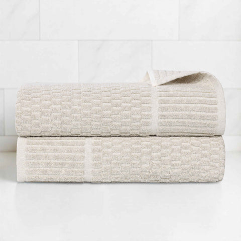 Cotton Blend Textured Checkered Bath Towel Set of 2
