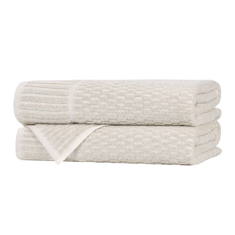 Cotton Blend Textured Checkered Bath Towel Set of 2