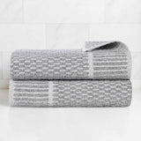 Cotton Blend Textured Checkered Bath Towel Set of 2