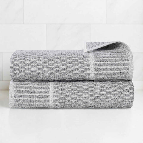 Cotton Blend Textured Checkered Bath Towel Set of 2