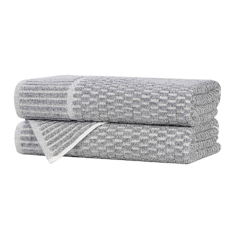 Cotton Blend Textured Checkered Bath Towel Set of 2