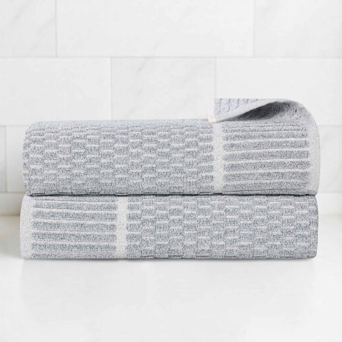 Cotton Blend Textured Checkered Bath Towel Set of 2