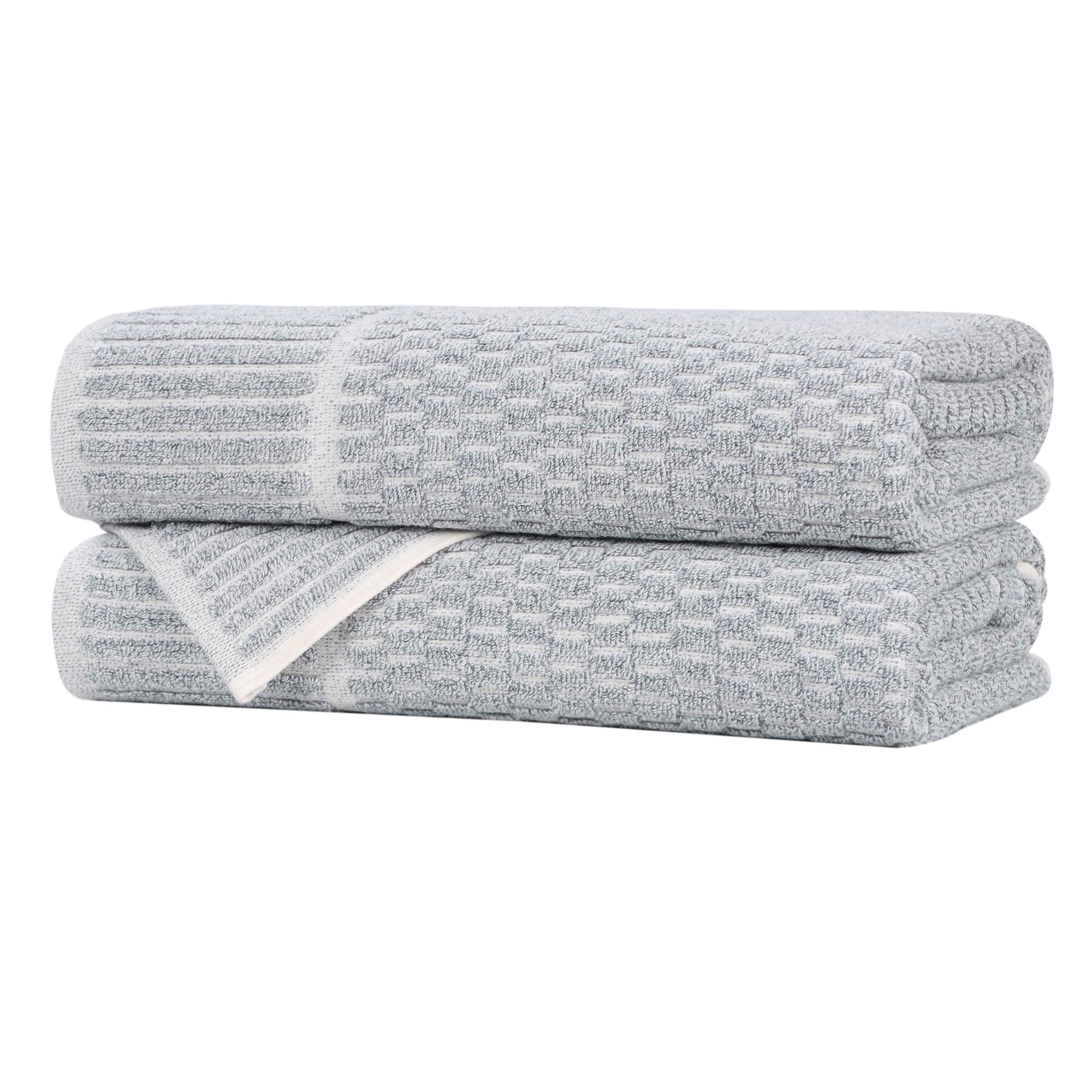 Cotton Blend Textured Checkered Bath Towel Set of 2