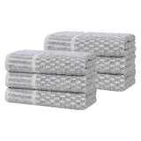 Juno Cotton Blend Textured Checkered Ribbed Border Hand Towels, Set of 6