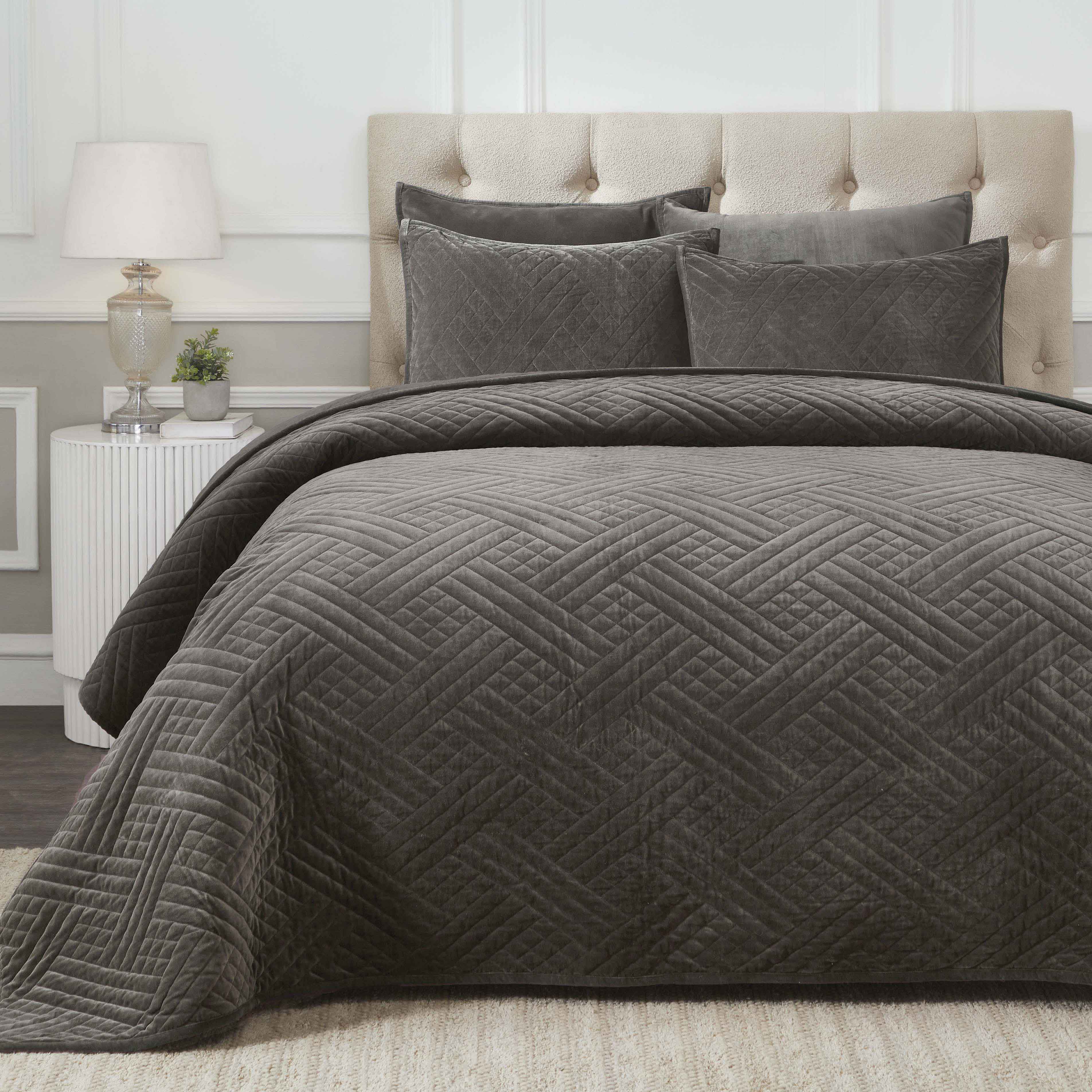 Karina Cotton Velvet Lightweight Geometric Quilt and Pillow Sham Set