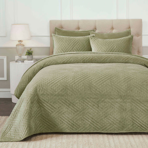 Karina Cotton Velvet Lightweight Geometric Quilt and Pillow Sham Set