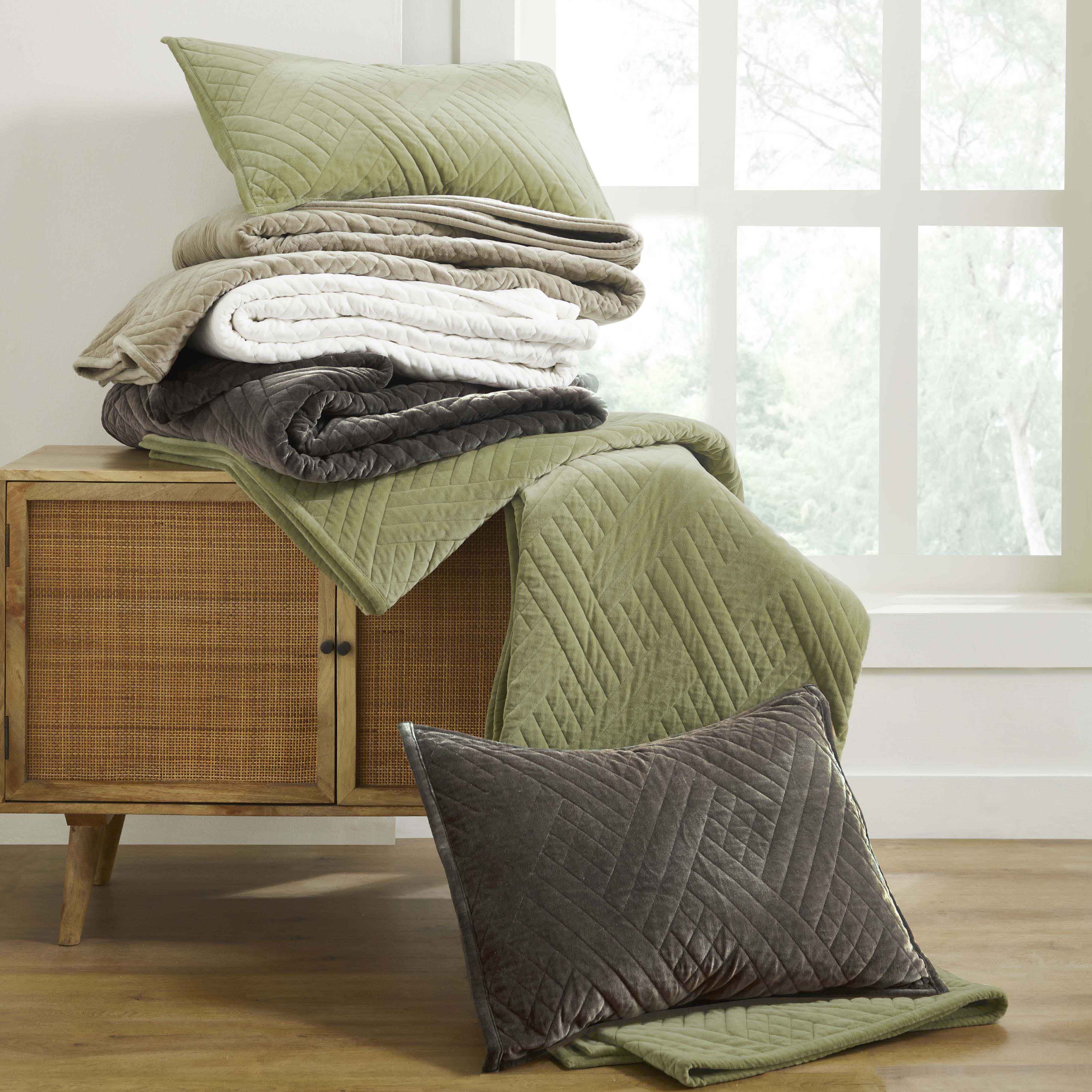 Karina Cotton Velvet Lightweight Geometric Quilt and Pillow Sham Set