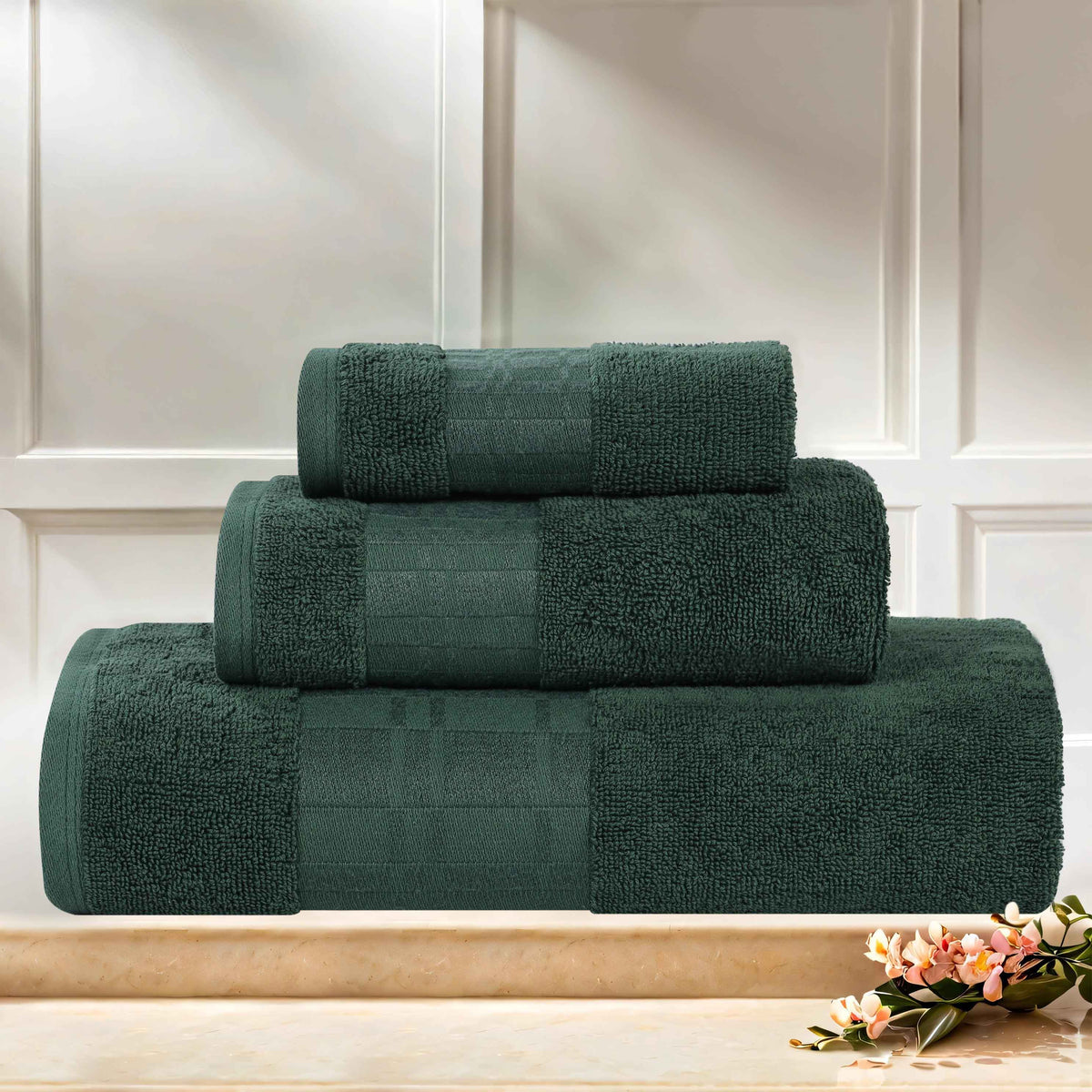 Larissa Cotton Geometric Border 3 Piece Assorted Towel Set