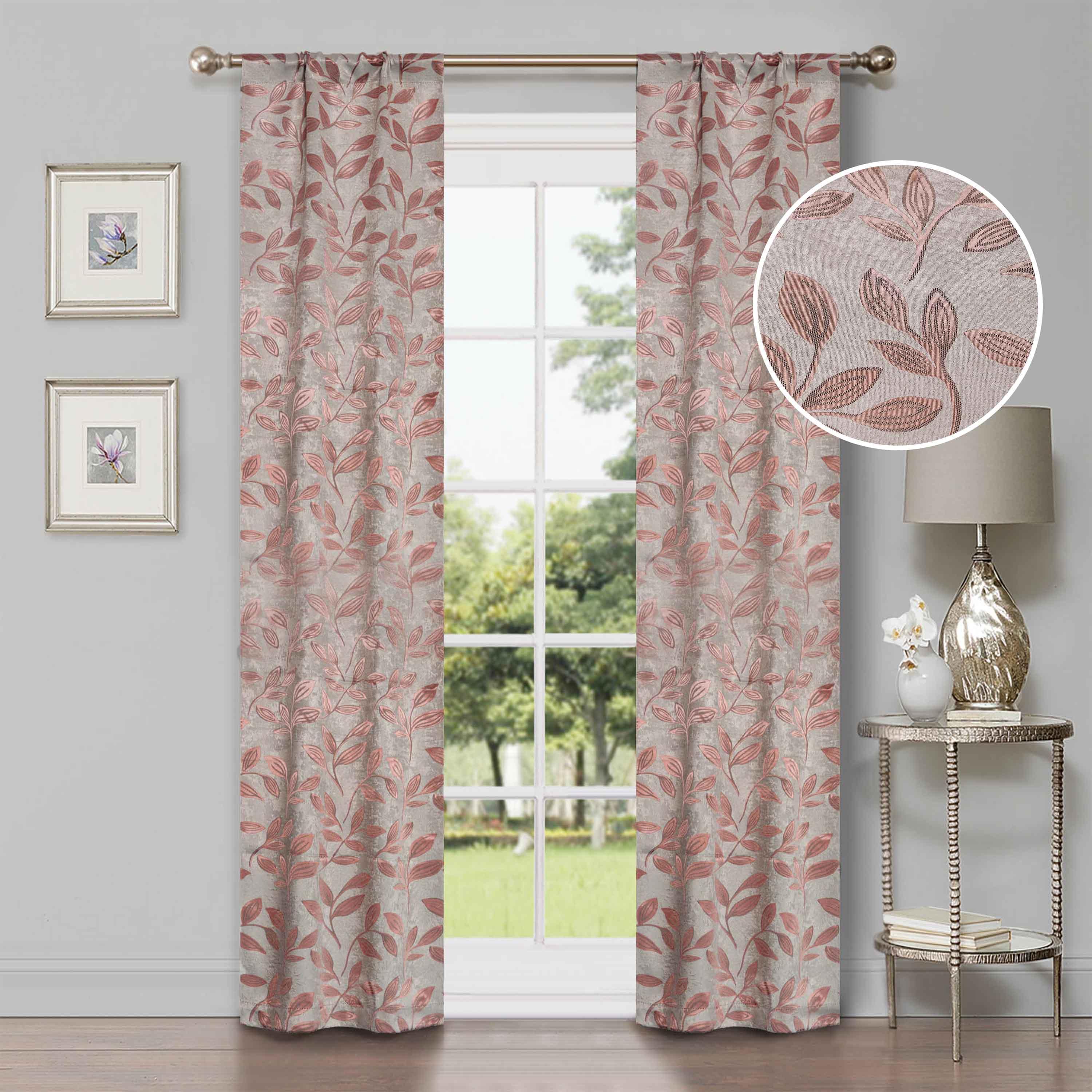 Leaves Machine Washable Room Darkening Blackout Curtains, Set of 2