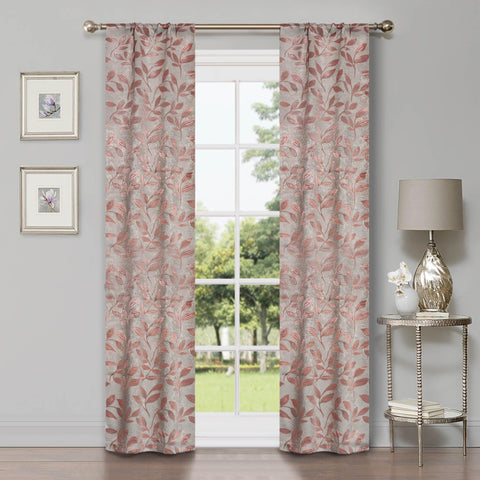 Leaves Machine Washable Room Darkening Blackout Curtains, Set of 2