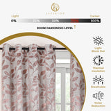 Leaves Machine Washable Room Darkening Blackout Curtains, Set of 2