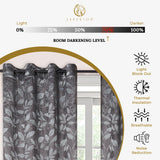 Leaves Machine Washable Room Darkening Blackout Curtains, Set of 2