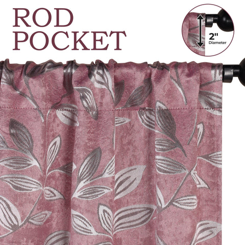Leaves Machine Washable Room Darkening Blackout Curtains, Set of 2