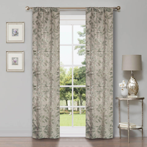Leaves Machine Washable Room Darkening Blackout Curtains, Set of 2