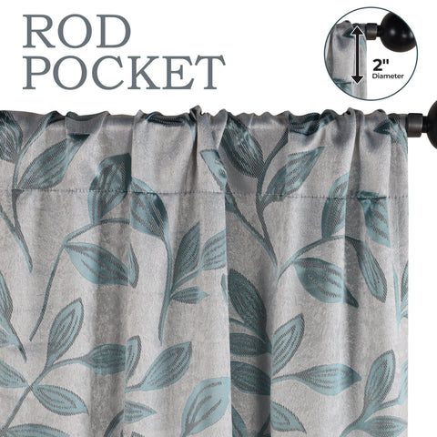 Leaves Machine Washable Room Darkening Blackout Curtains, Set of 2