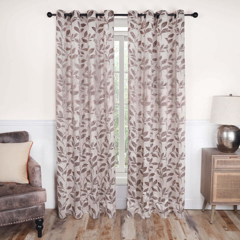 Leaves Machine Washable Room Darkening Blackout Curtains, Set of 2