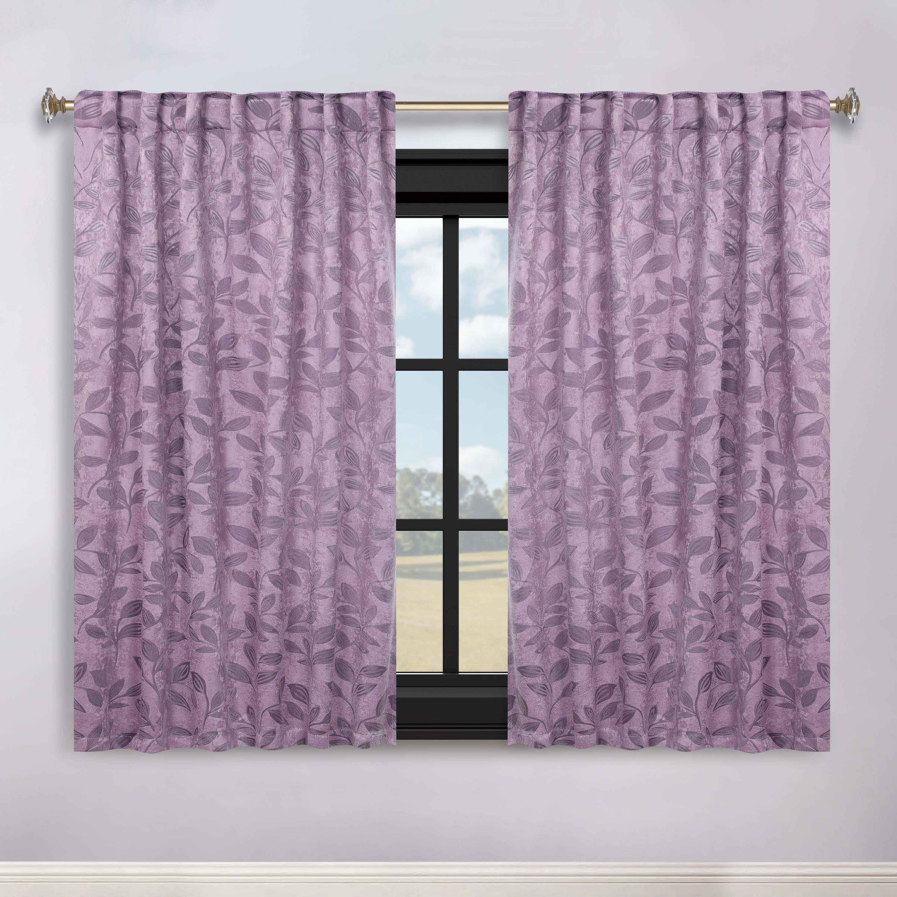 Leaves Room Darkening Back Tabs Blackout Curtain Panels, Set of 2