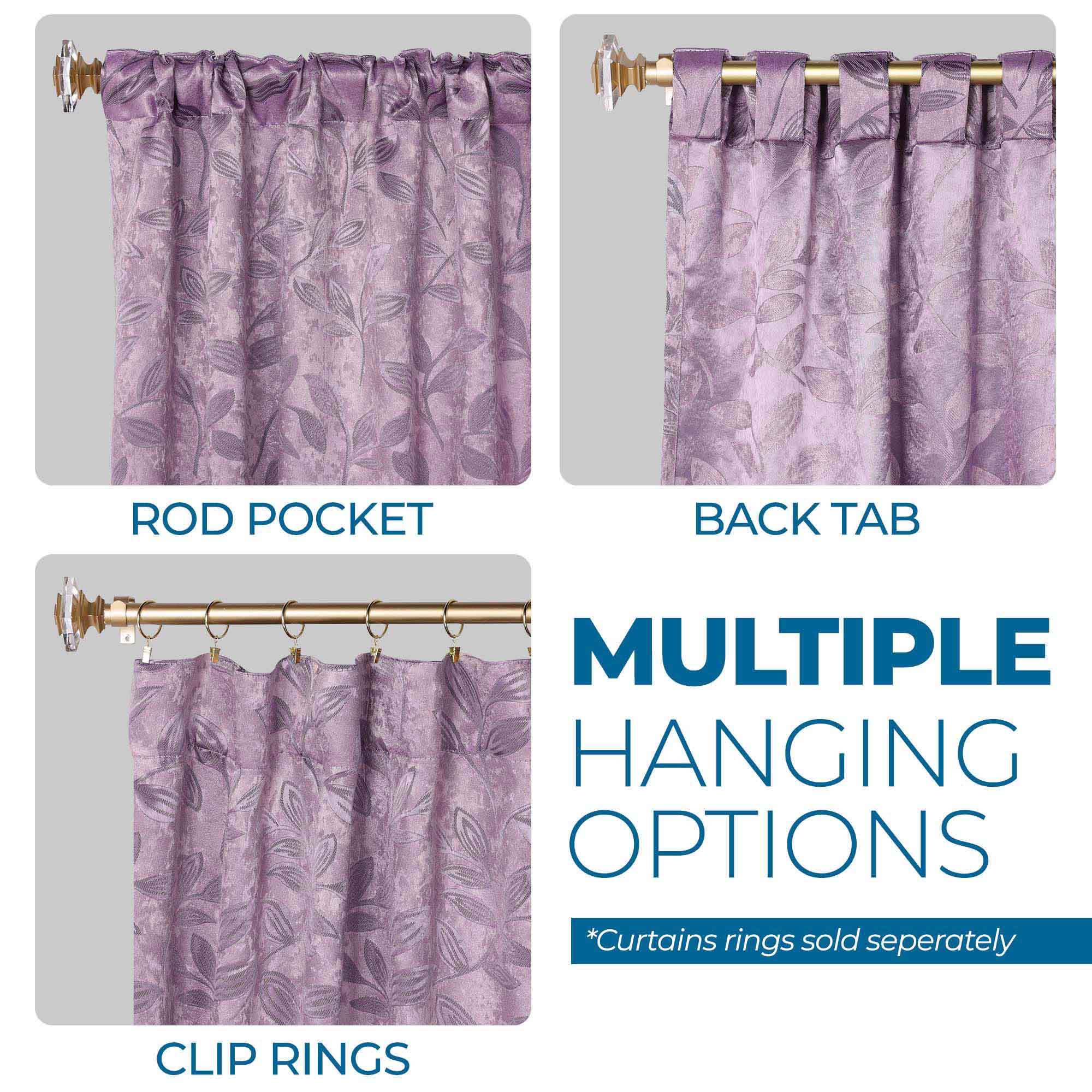 Leaves Room Darkening Back Tabs Blackout Curtain Panels, Set of 2