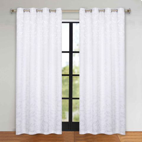 Blackout Curtains Leaves Pattern Room Darkening Grommet 2 Panels