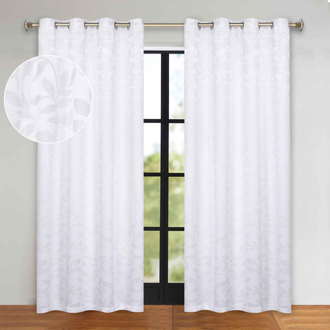 Blackout Curtains Leaves Pattern Room Darkening Grommet 2 Panels