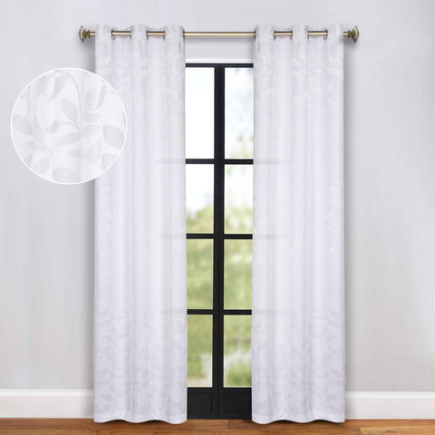 Blackout Curtains Leaves Pattern Room Darkening Grommet 2 Panels