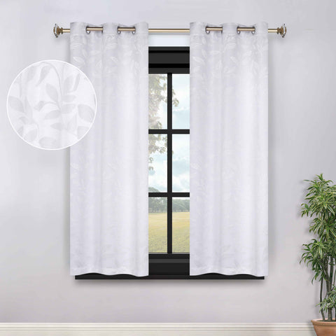 Blackout Curtains Leaves Pattern Room Darkening Grommet 2 Panels