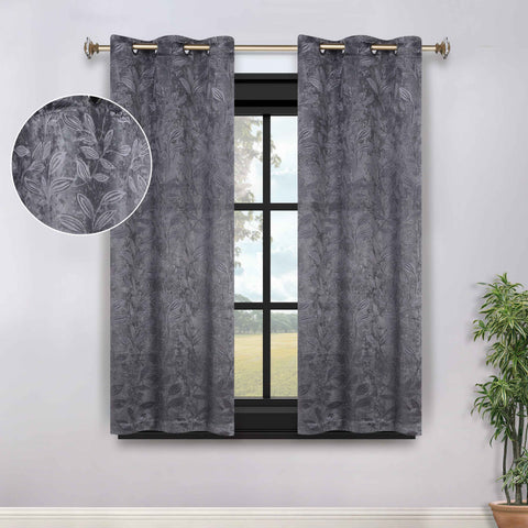 Blackout Curtains Leaves Pattern Room Darkening Grommet 2 Panels