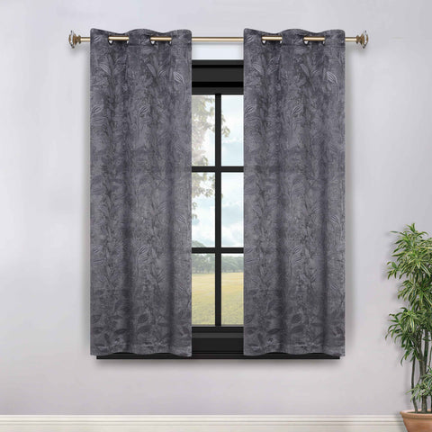 Blackout Curtains Leaves Pattern Room Darkening Grommet 2 Panels