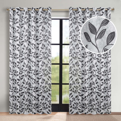 Blackout Curtains Leaves Pattern Room Darkening Grommet 2 Panels
