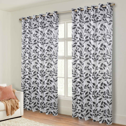 Blackout Curtains Leaves Pattern Room Darkening Grommet 2 Panels