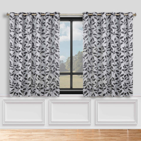 Blackout Curtains Leaves Pattern Room Darkening Grommet 2 Panels