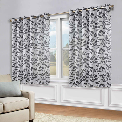 Blackout Curtains Leaves Pattern Room Darkening Grommet 2 Panels