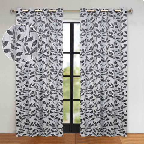 Blackout Curtains Leaves Pattern Room Darkening Grommet 2 Panels