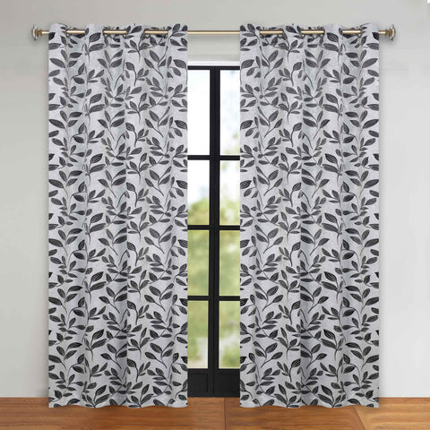 Blackout Curtains Leaves Pattern Room Darkening Grommet 2 Panels