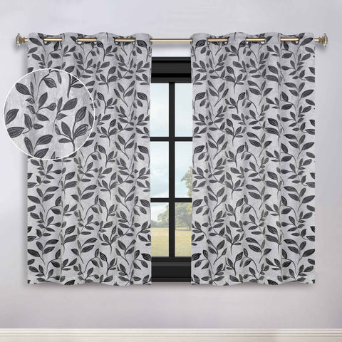 Blackout Curtains Leaves Pattern Room Darkening Grommet 2 Panels