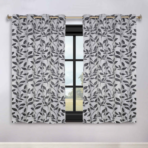 Blackout Curtains Leaves Pattern Room Darkening Grommet 2 Panels