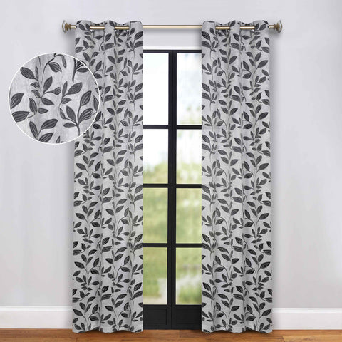 Blackout Curtains Leaves Pattern Room Darkening Grommet 2 Panels