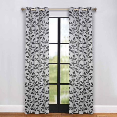 Blackout Curtains Leaves Pattern Room Darkening Grommet 2 Panels