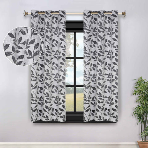 Blackout Curtains Leaves Pattern Room Darkening Grommet 2 Panels