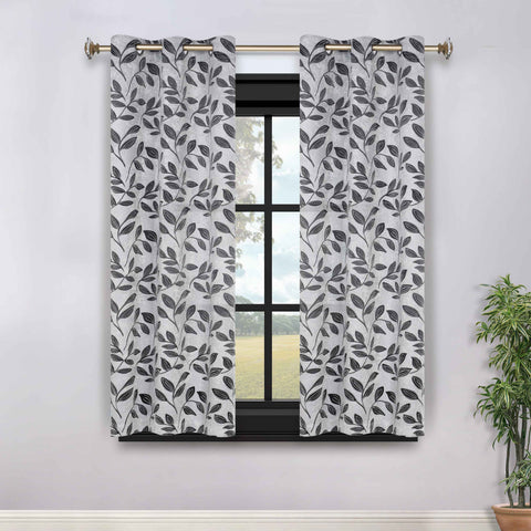 Blackout Curtains Leaves Pattern Room Darkening Grommet 2 Panels