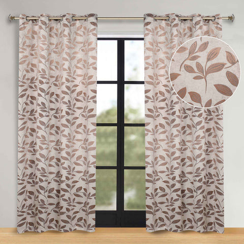 Leaves Room Darkening Washable Blackout Curtain Panels, Set of 2