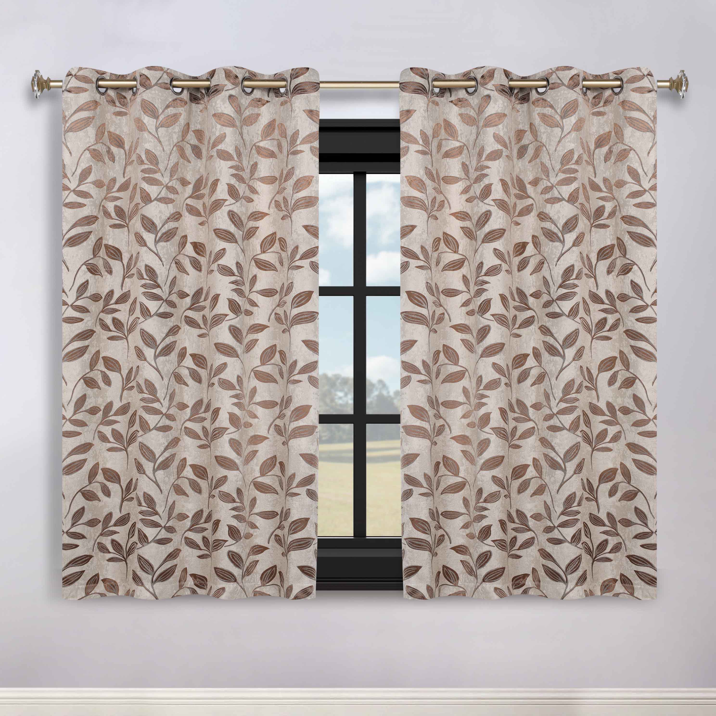 Leaves Room Darkening Washable Blackout Curtain Panels, Set of 2